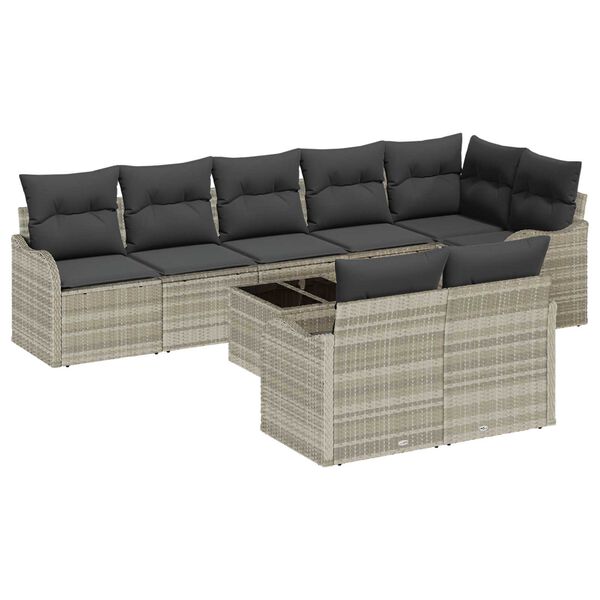 vidaXL Tuin Sofa Set met kussen 9 pcs Lichtgrijs Poly riet