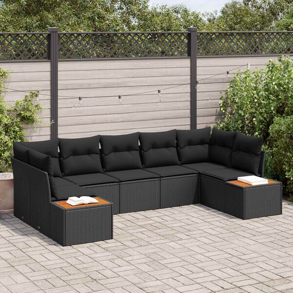 vidaXL Tuinbankenset met kussen met opslag 7 pcs Zwart Polyrattan