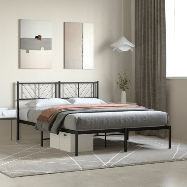 vidaXL Bedframe met hoofdbord metaal zwart 160x200 cm