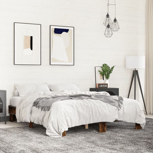 vidaXL Bedframe bewerkt hout metaal gerookt eikenkleurig 150x200 cm