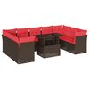 vidaXL 10-delige tuinbankset met kussens, bruin polyrotan