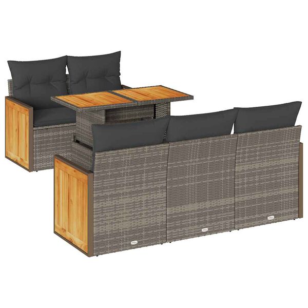 vidaXL 6-delige Loungeset met kussens poly rattan acacia grijs
