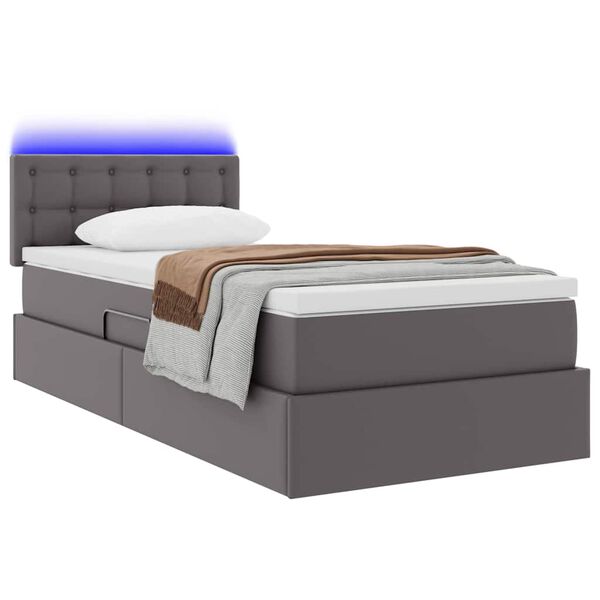 vidaXL Opbergbed met LED met matras Grijs 100 x 200 cm Nep Leer