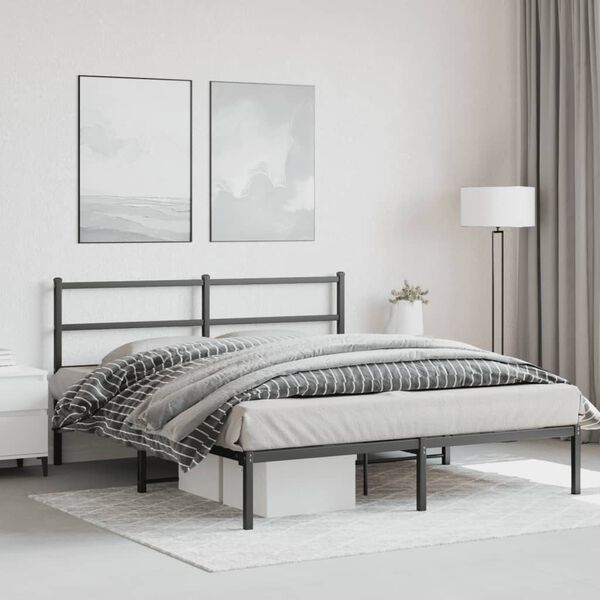 vidaXL Bedframe met hoofdbord metaal zwart 160x200 cm