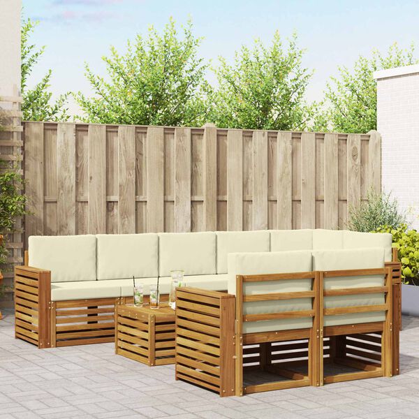 vidaXL Sofa-Sets 9 pcs Natuurlijk en Cr&egrave;me Massief Acaciahout