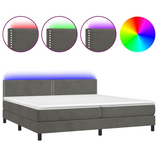 vidaXL Boxspring met matras en LED fluweel donkergrijs 200x200 cm
