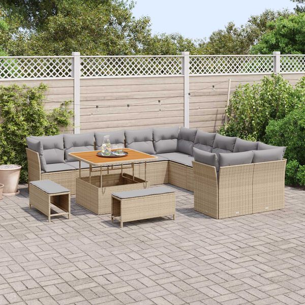 vidaXL Tuin Sofa Set 13 pcs Beige en Licht Grijs poly rattan