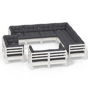 vidaXL 11-delige Loungeset met kussens massief grenenhout wit