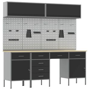 vidaXL Werkkast set met lade met opslag met slot 10 st Zwart