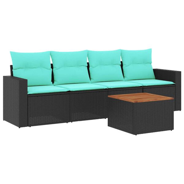 vidaXL 5-delige Loungeset met kussens poly rattan zwart