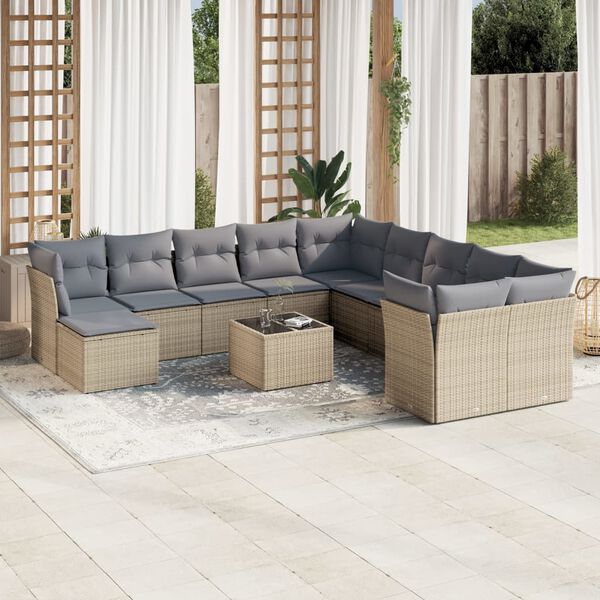 vidaXL 12-delige Loungeset met kussens poly rattan beige