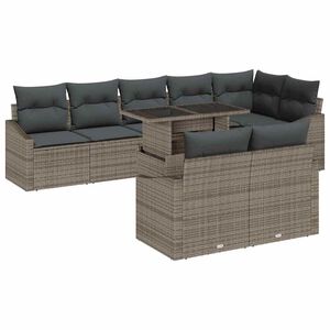 vidaXL Tuin Sofa Set met kussen met opslag 9 pcs Grijs poly rattan