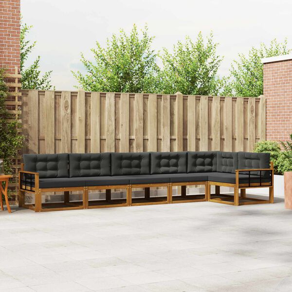 vidaXL Buiten bankenset met kussen 6 pcs Natuurlijk en Antraciet