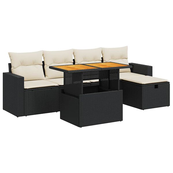vidaXL 6-delige Loungeset met kussens poly rattan acacia zwart