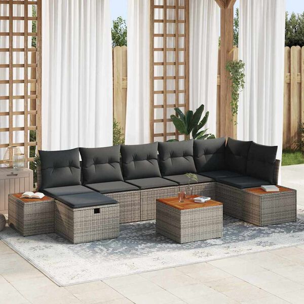 vidaXL Tuin Sofa Set met kussen 8 pcs Grijs Poly riet