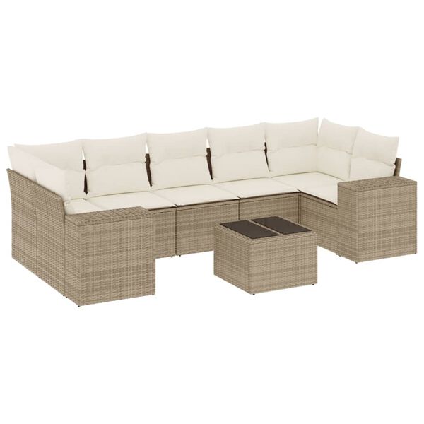 vidaXL 8-delige Loungeset met kussens poly rattan beige