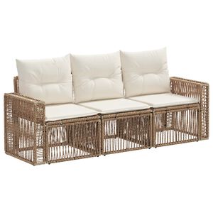 vidaXL Tuinbankenset 3 st Beige en Cr&egrave;me Wit poly rattan