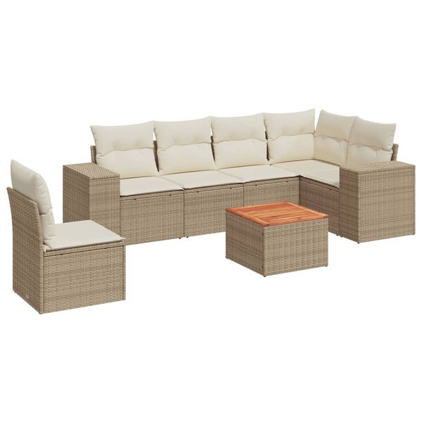 vidaXL 7-delige Loungeset met kussens poly rattan beige
