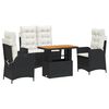 vidaXL 4-delige Tuinset met kussens poly rattan zwart