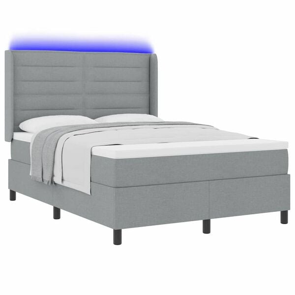vidaXL LED Box Spring Bed met matras Lichtgrijs 160 x 200 cm Stof