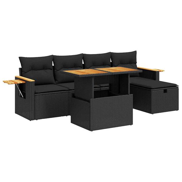 vidaXL 6-delige Loungeset met kussens poly rattan zwart
