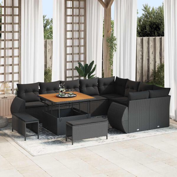 vidaXL Tuin Sofa Set 12 pcs Zwart Poly rattan en gepoedercoat staal