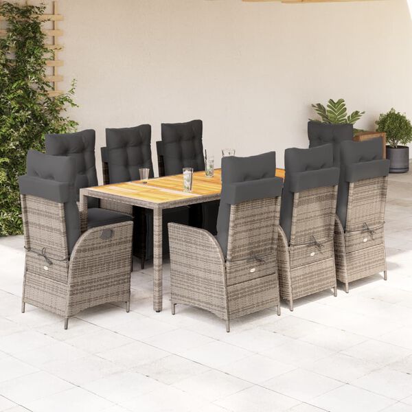 vidaXL 9-delige Tuinset met kussens poly rattan grijs