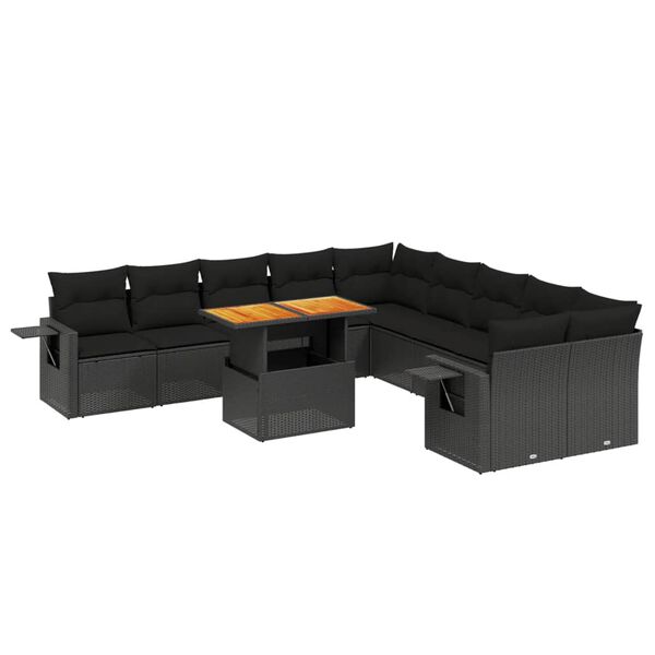 vidaXL 11-delige Loungeset met kussens poly rattan zwart