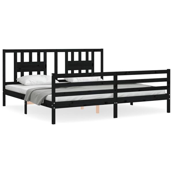 vidaXL Bedframe met hoofdbord massief hout zwart 200x200 cm