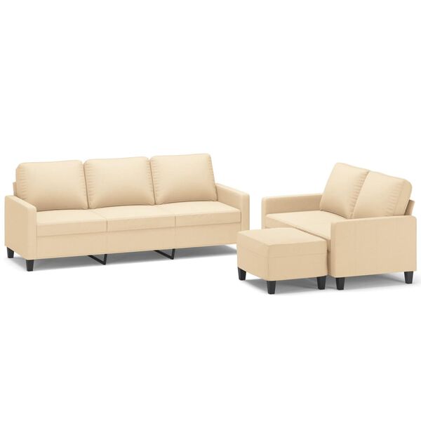 vidaXL 3-delige Loungeset met kussens stof crèmekleurig