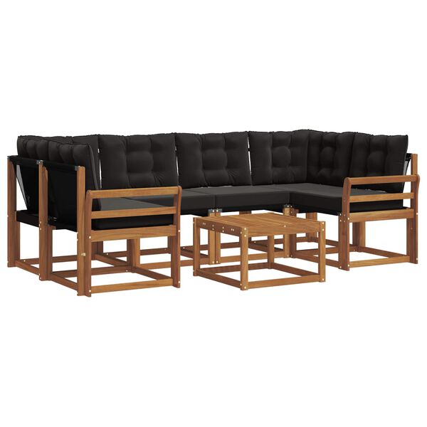 vidaXL Buiten bankenset met kussen 7 pcs Natuurlijk en Zwart