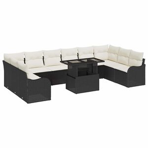 vidaXL Tuin Sofa Set met kussen met kussen 11 pcs Zwart Poly Rattan