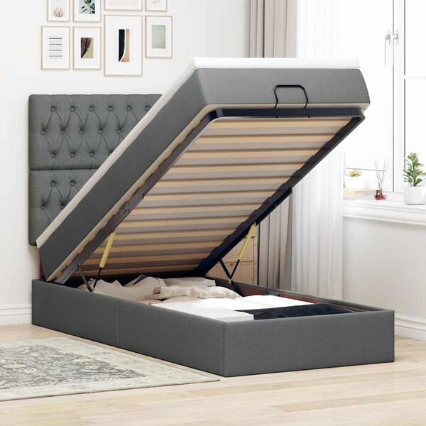 vidaXL Ottoman bed met matras 100x200cm stof donkergrijs