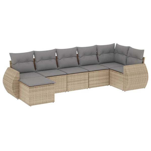 vidaXL 7-delige Loungeset met kussens poly rattan beige