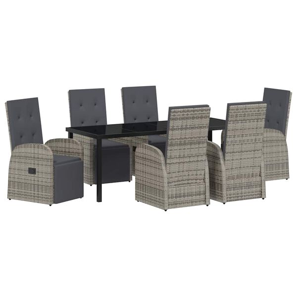 vidaXL Tuin eettafelset met kussen 7 pcs Grijs poly rattan