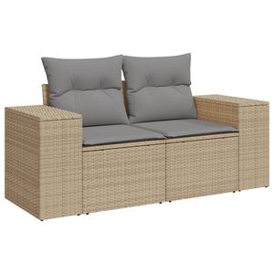 vidaXL Tuinbank 2-zits met kussens poly rattan beige