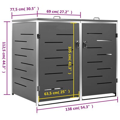 vidaXL Containerberging dubbel 138x77,5x112,5 cm roestvrij staal