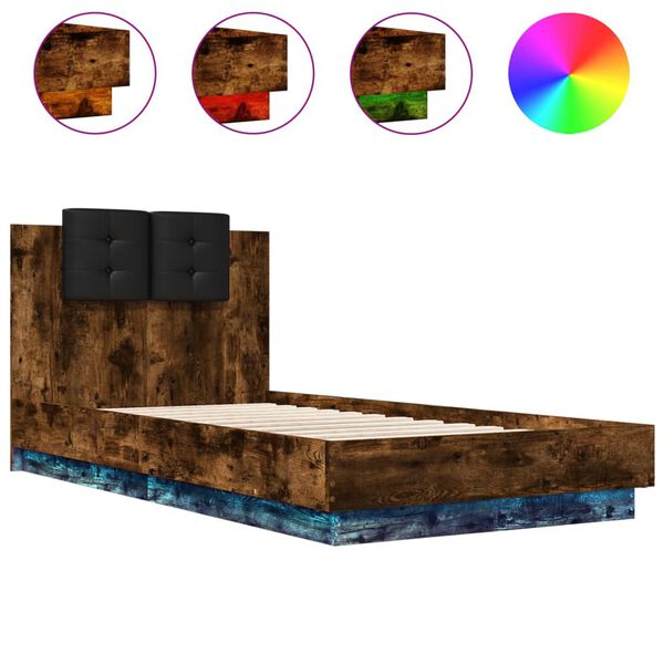 vidaXL Bedframe met hoofdbord en LED gerookt eikenkleurig 90x190 cm