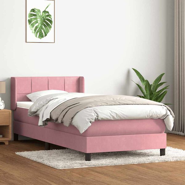 vidaXL Boxspring met matras fluweel roze 80x210 cm