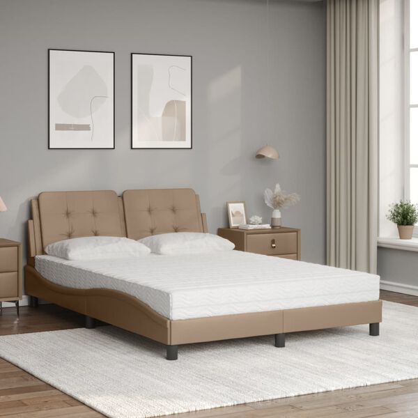 vidaXL Bed met matras "Zadar" kunstleer cappuccinokleurig 140x200 cm