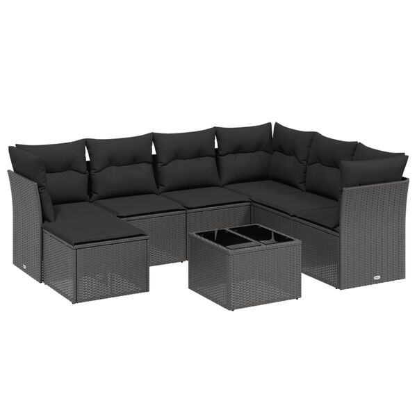 vidaXL 8-delige Loungeset met kussens poly rattan zwart