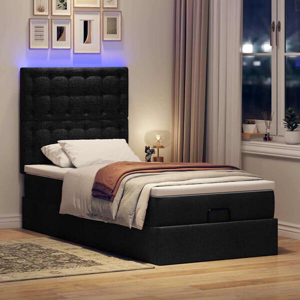 vidaXL Ottoman bed met matras en LED's 90x200cm stof zwart