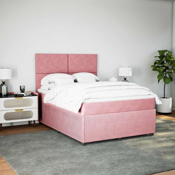 vidaXL Boxspring met matras fluweel roze 140x200 cm