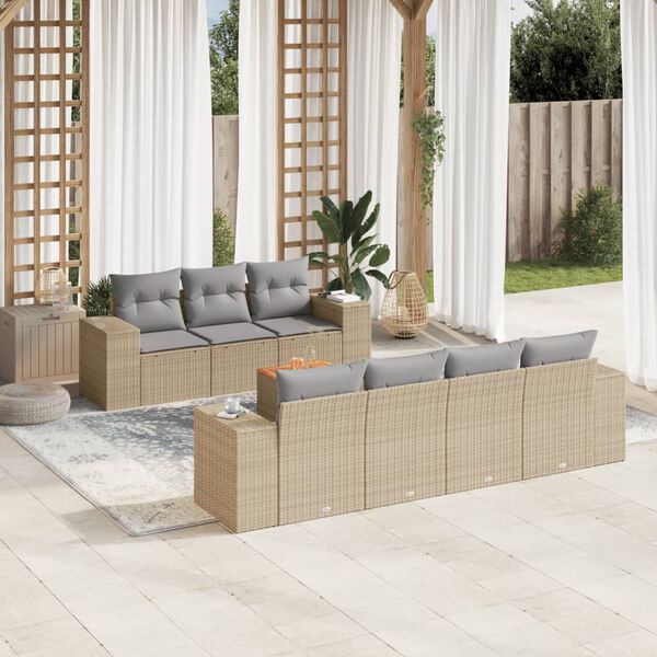 vidaXL 8-delige Loungeset met kussens poly rattan beige