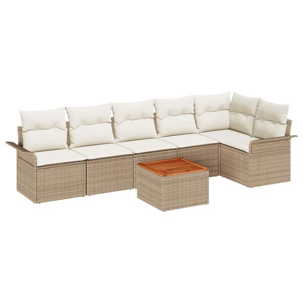 vidaXL Tuinbankenset met opslag 7 pcs Beige en Cr&egrave;me poly rattan