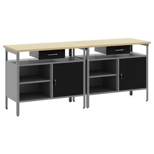 vidaXL Werkbankset 2 st Zwart Gepoedercoat staal