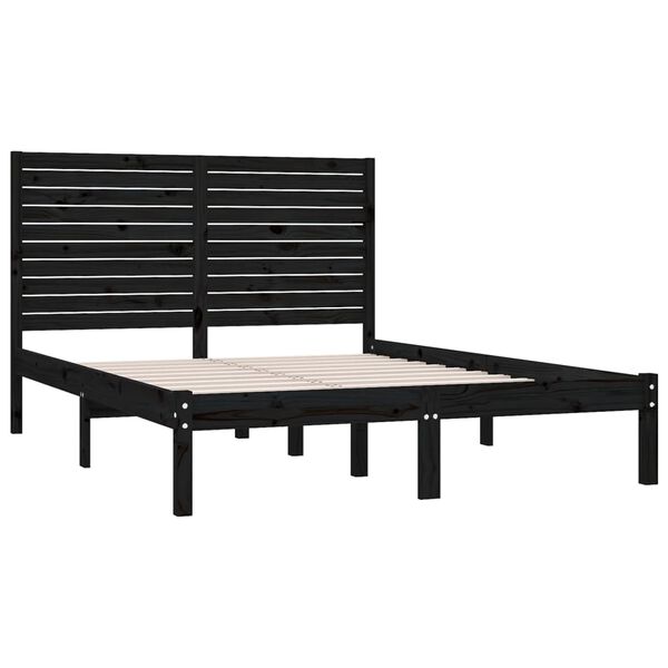 vidaXL Bedframe massief hout zwart 150x200 cm