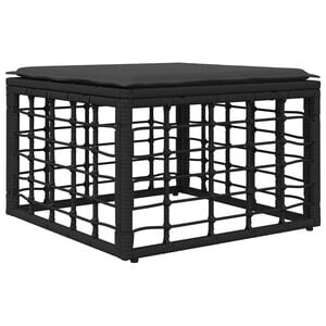 vidaXL Tuinvoetenbank met kussen Zwart 55 x 55 x 37 cm poly rattan