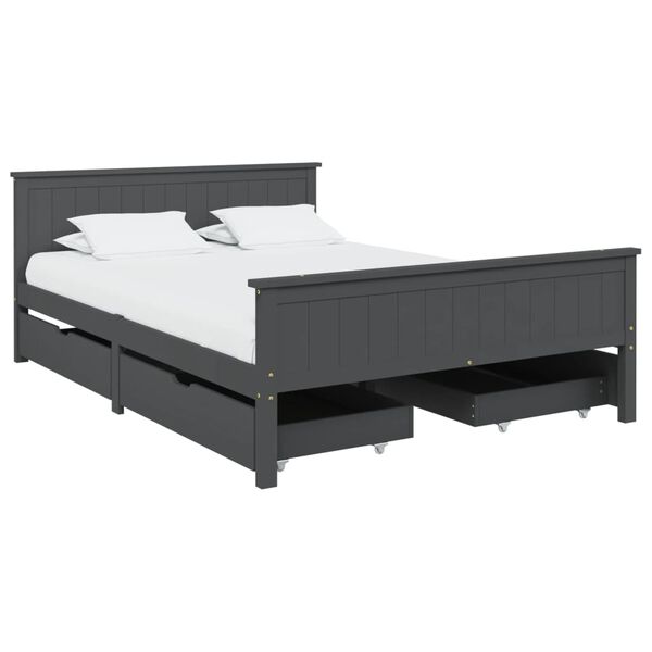 vidaXL Bedframe met 4 lades massief grenenhout donkergrijs 160x200 cm