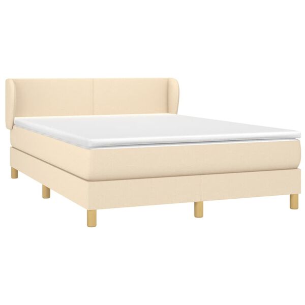 vidaXL Boxspring met matras stof cr&egrave;mekleurig 140x190 cm